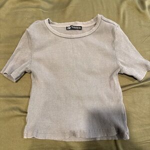 Zara Light Gray Ribbed Top